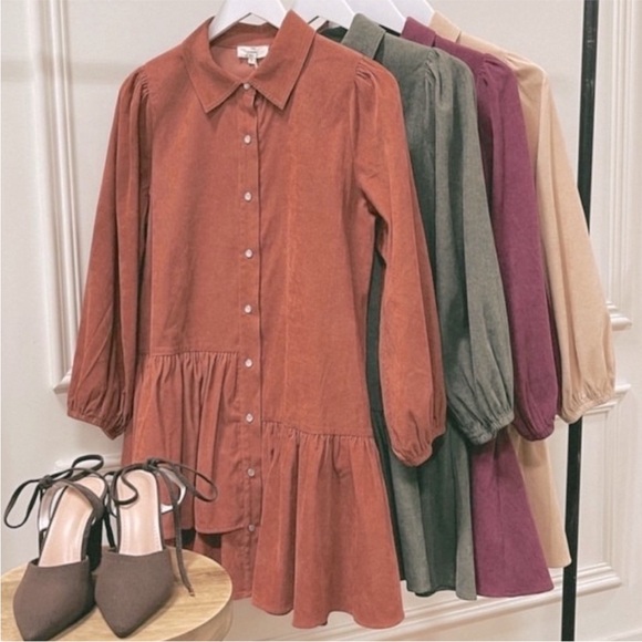 entro Dresses & Skirts - NWT Entro Courderoy Long Sleeve Dress. Ruffle Hem | Women’s Sz-L Rust